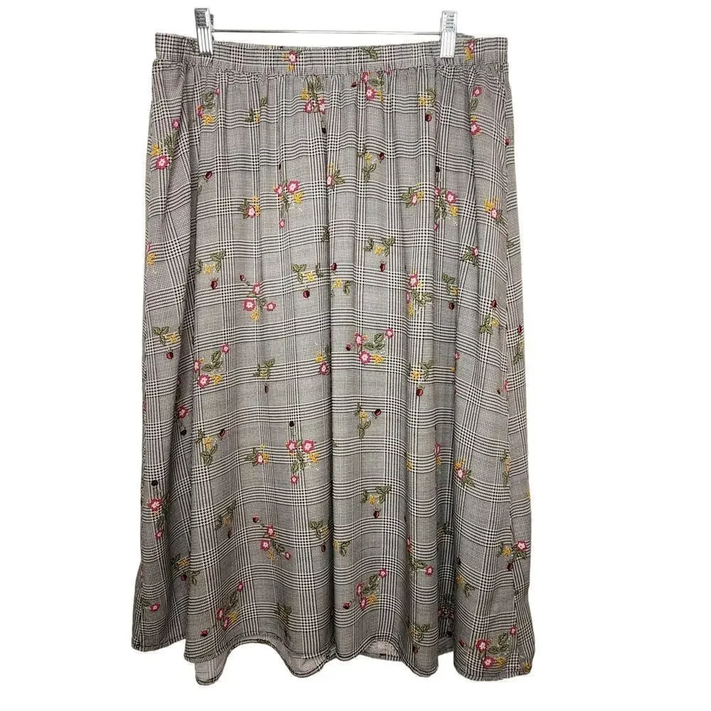 CJ banks Black & White‎ Plaid Floral Skirt Houmdstooth Women's Size 1X